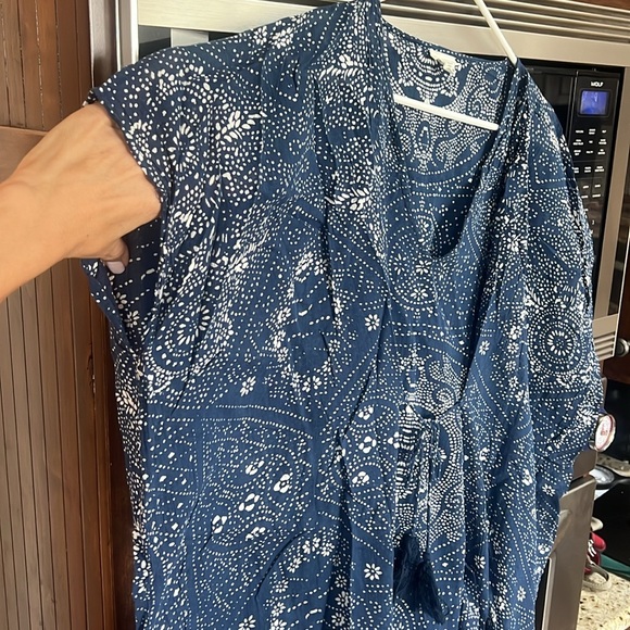 GARNET HILL kaftan/coverup, navy & white w/ tie front.Organic cotton.Size large - Picture 4 of 6